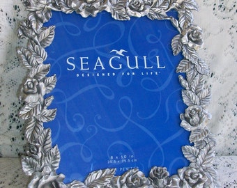 Ornate Shabby Chic Silver Pewter Rose Picture Frames Made by Seagull for Wedding Decor, Nursery Decor