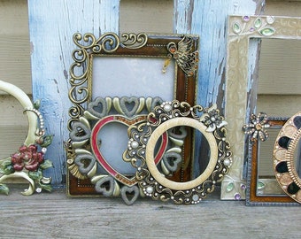 Set of 7 Shabby Chic Bejeweled Ornate Picture Frames