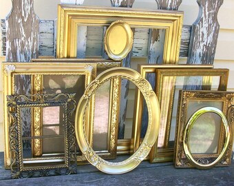 Set of 10 New & Vintage Ornate Shades of Gold Picture Frames for Gallery Wall, Wedding Decor, Nursery Decor