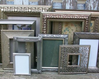 Set of 10 Shabby Chic Ornate Shades of Silver Picture Frames for Gallery Wall, Wedding Decor, Nursery Decor