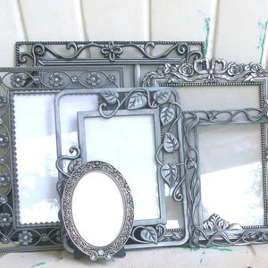 Set of 6 Shabby Chic Ornate Shades of Silver Metal Picture Frames for Gallery Wall, Wedding Decor, Nursery Decor