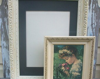 2 Vintage Ornate Antique White Distressed Picture Frames