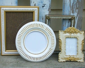 Set of 4 Shabby Chic Ornate White and Gold Picture Frames for Gallery Wall, Wedding Decor, Nursery Decor