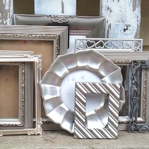 Set of 9 Shabby Chic Ornate Shades of Silver Metal Picture Frames for Gallery Wall, Wedding Decor, Nursery Decor