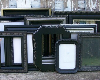 Set of 10 Shades of Black Distressed Picture Frames for Gallery Wall, Wedding Decor, Nursery Decor Shabby Chic French Chic