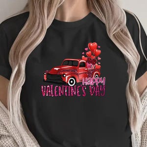 Happy Valentine&#39;s Day T-shirt, Vintage Truck Love Hearts Gift, Romantic Sweetheart Graphic Tee, Valentine&#39;s Day Truck Lover Gift