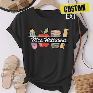 Personalized Teacher T-Shirt: Custom Name, Coffee Apple Graphic