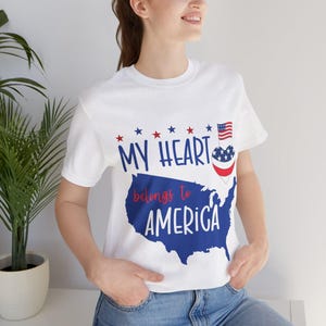 Amerika Karte 4. Juli Geschenk Unisex T-Shirt, USA Karte Patriotisches Shirt, Unabhängigkeitstag Top, Gedenktag Kleidung, T-Shirt mit amerikanischer Flagge