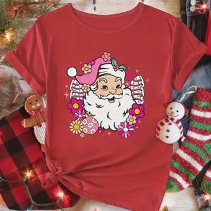 Pink Santa Retro Christmas Sweatshirt: Girly Holiday Crewneck