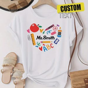 Personalized Teacher T-Shirt: Custom Name, Heart Graphic Back To School Tee