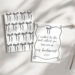 Cartes de proposition de demoiselle d'honneur avec noeud noir, cadeaux de fête de mariage, cadeau de demoiselles d'honneur, carte de demoiselle d'honneur élégante