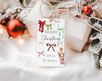 Personalized Gift Tags | Nutcracker Gift Tags with Christmas bows | Christmas Tags with Last Name | Holiday Gift Tags Printed & Shipped