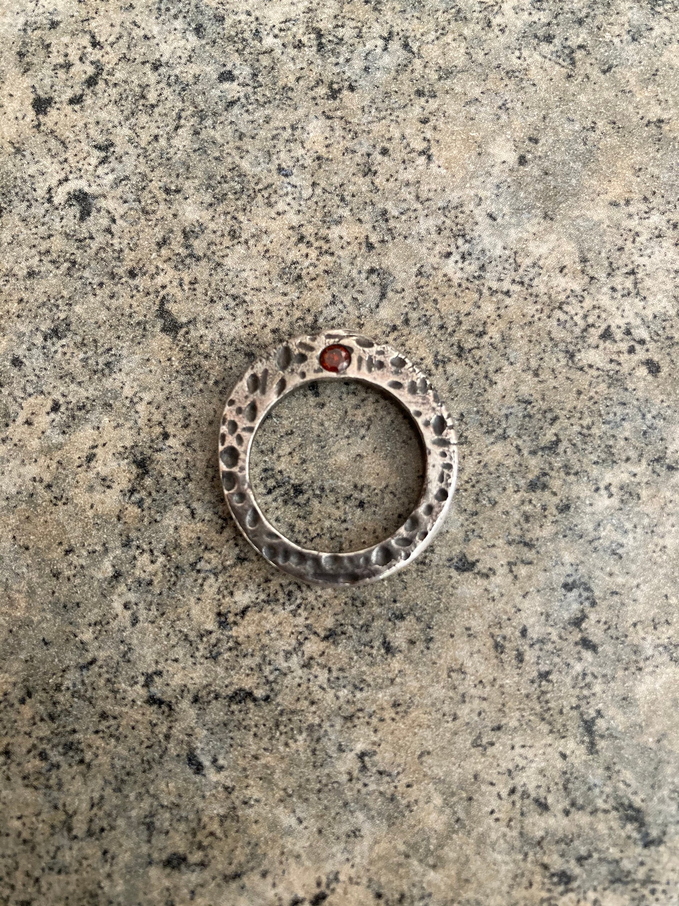 Embossed Sterling Silver Oxidized Ring with Rust Nano Gem, Size 5 3/4