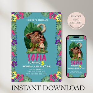 Moana Birthday Invitation: Editable Luau Party Invite (Digital Download)