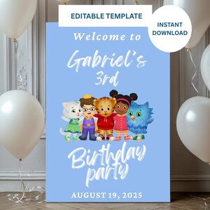 Cartello di benvenuto modificabile del quartiere di Daniel Tiger, cartello di compleanno, download immediato
