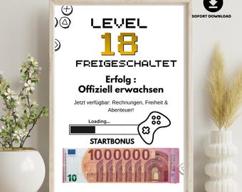 18. Geburtstags Geldgeschenk für Jungen | Deine erste Million Gold Edition | Lustiges Gamer-Geldgeschenk | Printable PDF