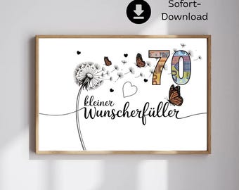 Wish fulfiller 70 birthday money gift for grandmother, dandelion design frame birthday gift for women, instand download