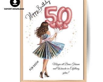 50th Birthday Money Gift Poster: Printable Cash Gift (PDF Download, Editable in Canva)