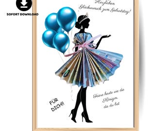 Queen Birthday Cash Gift Card - DIY Money Gift Wrapping (PDF Download A4 Size)