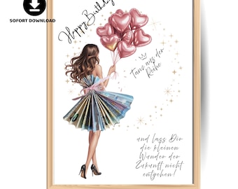 Birthday Money Gift for Girl or Woman | Cash Gift Idea for Girlfriend or Daughter | Printable Voucher Wrapping | PDF Instant Download