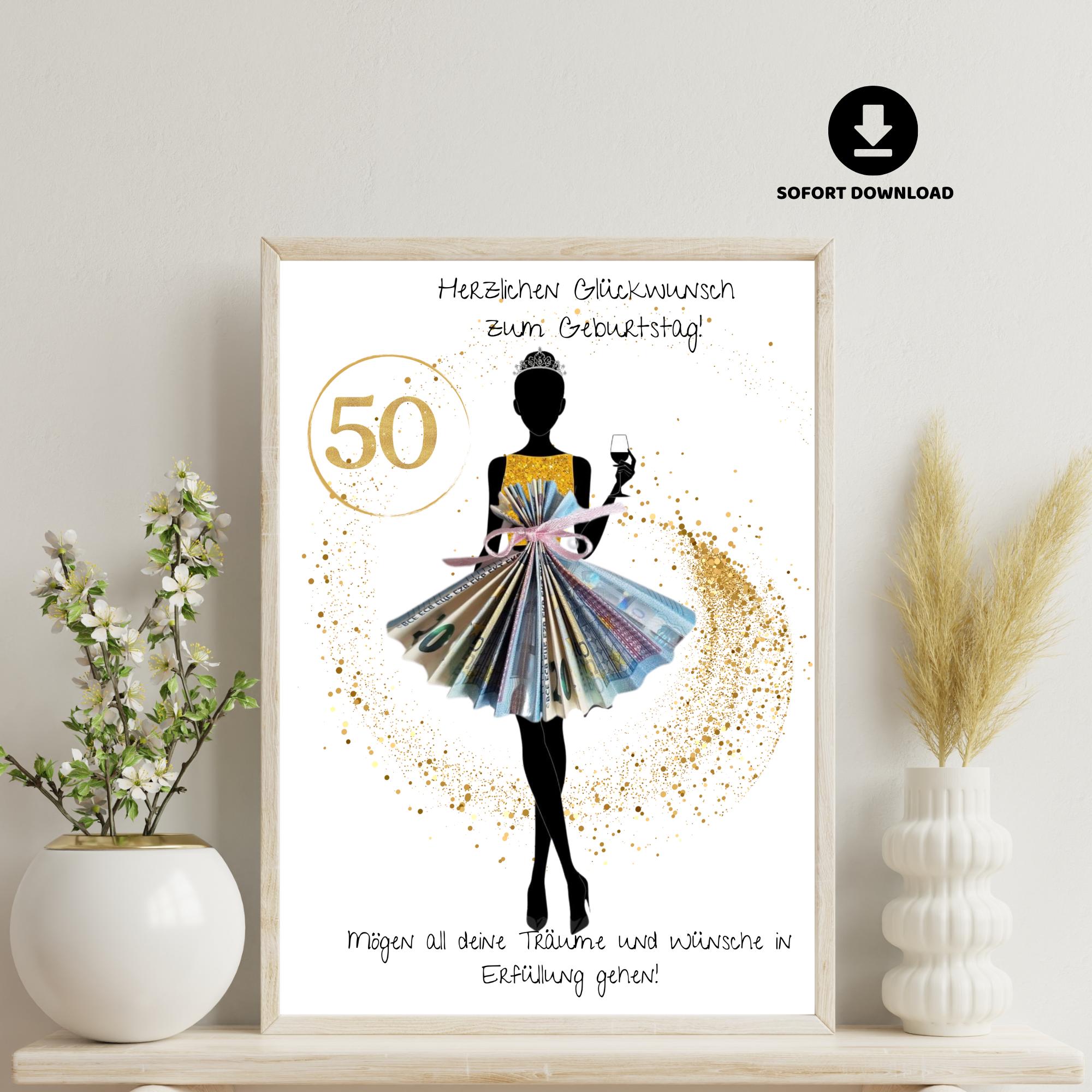 50th Birthday Cash Gift Poster: DIY Money Gift, Printable PDF