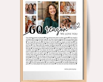 Póster personalizado "60 razones por las que te amamos": Collage de fotos para regalo de cumpleaños (descarga digital)