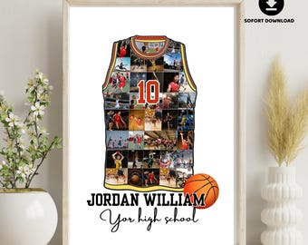 Basketball Jersey Photo Collage | Personalized Senior Night Gift | Custom Sport Player Poster | Basketball Senior Gift | Digital Download