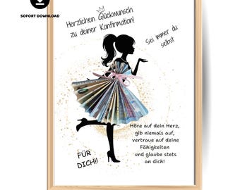 Regalo de Confirmación para Niña – Vale para Hija, Mujer o Amiga – PDF Personalizado – Envoltura de Efectivo DIY – Descarga Instantánea