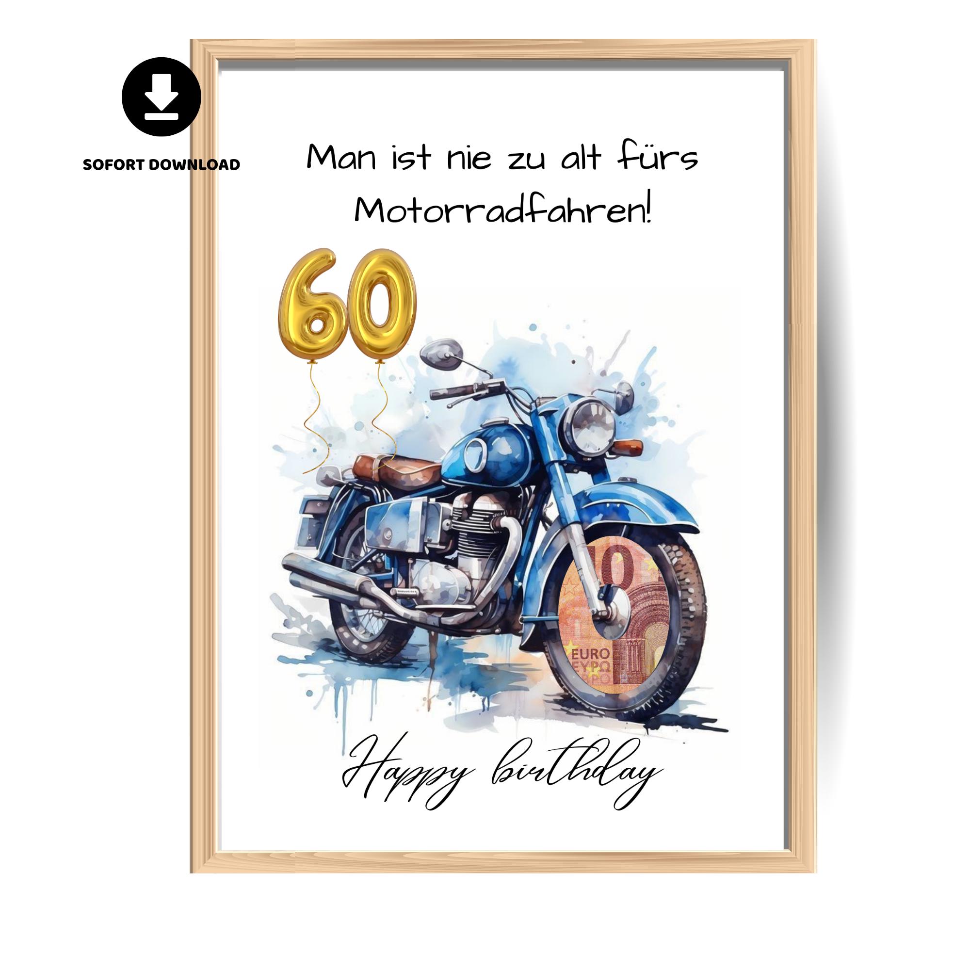 Motorcycle Money Gift for 60th Birthday – Printable PDF Template