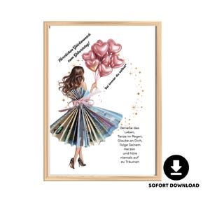 Vale-presente de aniversário personalizado em dinheiro – presente de embrulho de dinheiro para menina, filha, mulher ou namorada – download instantâneo em PDF