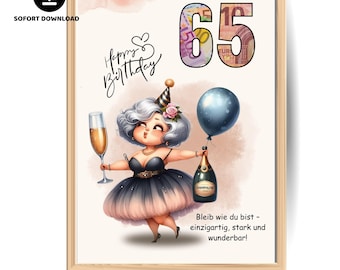 Geldcadeau 65e verjaardag: grappige doe-het-zelf afdrukbare pdf (direct downloaden)