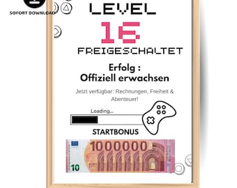 Personalisierbares Geldgeschenk Geburtstag | Level Complete Poster | Erste Million | Lustige Geldgeschenke Junge Mädchen | Zahl wählbar PDF