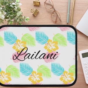 Personalized Tropical Laptop Sleeve, Custom Floral Tech Case, Unique Gift for Students, Laptop Bag for Women, Summer Vibes