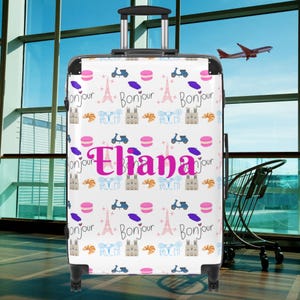 Personalized Travel Suitcase - Paris Themed, Parisian Custom Luggage, Vacation Bag for Her, Wanderlust Gift, Traveler&#39;s Suitcase with Wheels