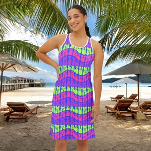 Vibrant Summer Racerback Dress, Women&#39;s Sleeveless Dress, Summer Fashion, Beachwear, Casual Dress, Festival Outfit
