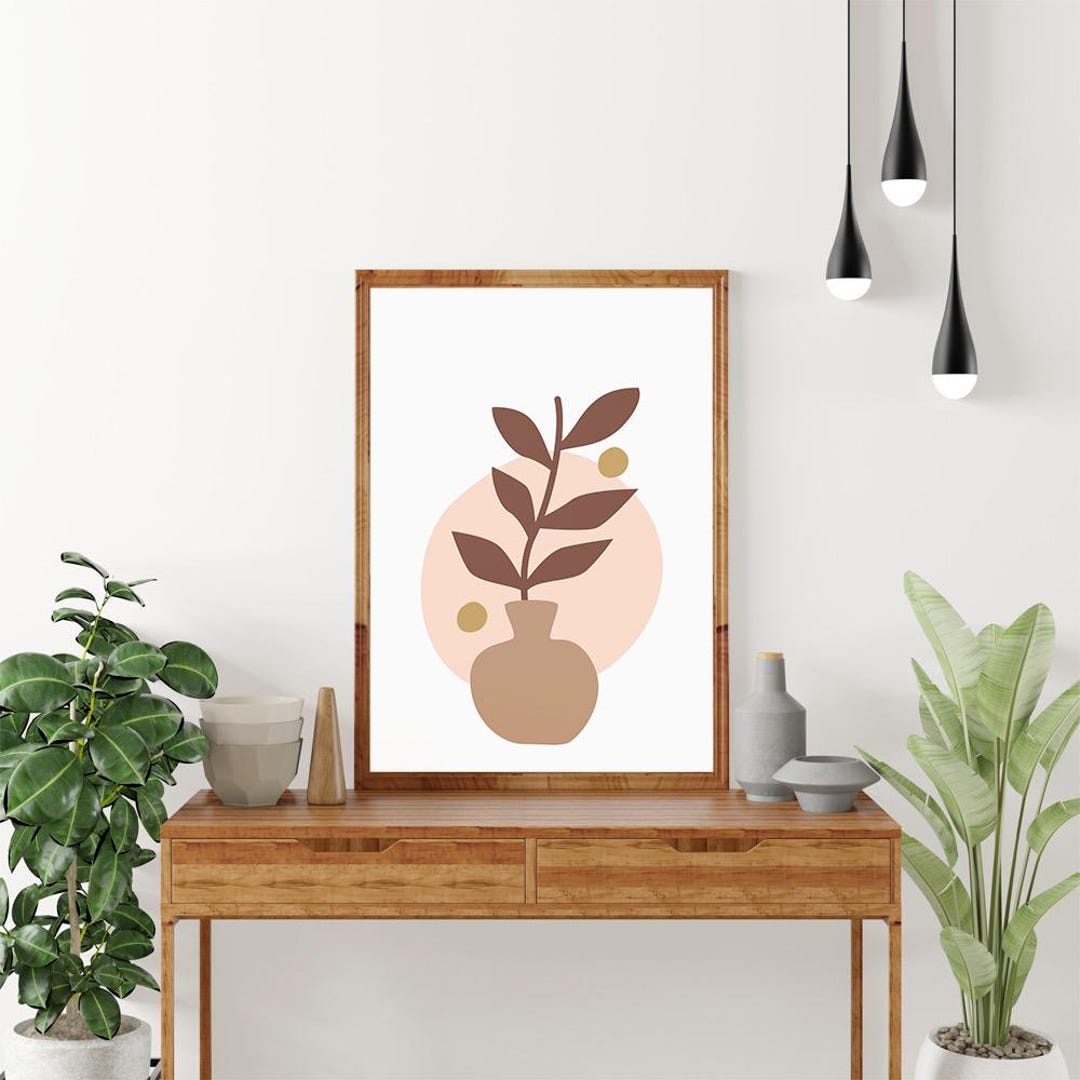 Minimalist Floral Vase Printable Wall Art | Neutral Beige Botanical Art ...