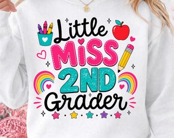 Little Miss Second Grade PNG, Back To School Png, Girls Shirt Design, 2nd Grade Png, 1st Day of School Digital Download