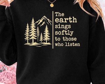 Nature Mountain PNG: Listen to the Earth Music Quote, Hiking Lover Shirt Design, Outdoor Adventure PNG, Forest Landscape Sublimation