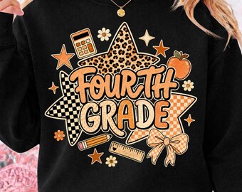Fourth Grade Coquette Leopard Star Back to School PNG, Digital Download