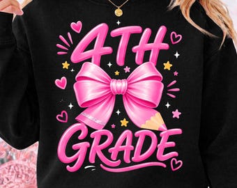 4th Grade Girls Pink Coquette Bow PNG, First Day of Fourth Grade Back to School Student Shirt, Digital Download
