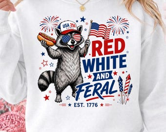Red White And Feral PNG, Hotdog Raccoon Png, 4th of July, Funny USA Shirt Design, Kids America, Patriotic Png, Sublimation, Digital Download