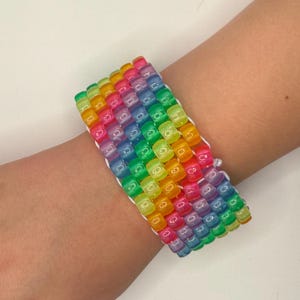 Rainbow Kandi Cuff Bracelet – Handmade Beaded Rave Jewelry, Colorful Festival Cuff, Pride Rainbow Bracelet, PLUR Kandi Trade Accessory