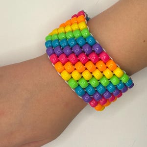 Rainbow Kandi Cuff Bracelet – Handmade Beaded Rave Jewelry, Colorful Festival Cuff, Pride Rainbow Bracelet, PLUR Kandi Trade Accessory
