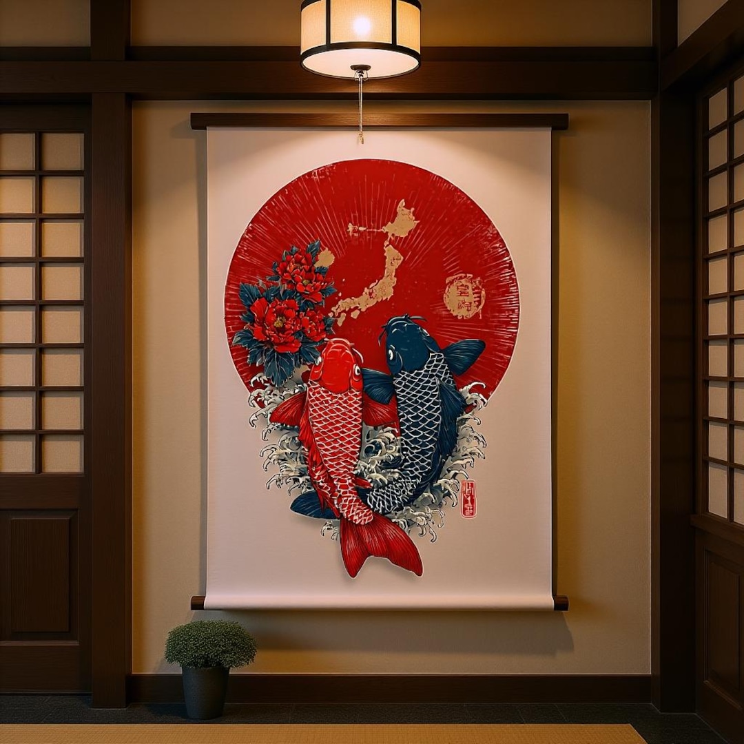 Japanese Koi Fish Wall Art, Framed Canvas Print, Asian Home Decor ...