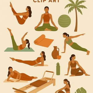 Pilates minimalista / Esercizi con Reformer in formato PNG / Download digitale per creatori di benessere