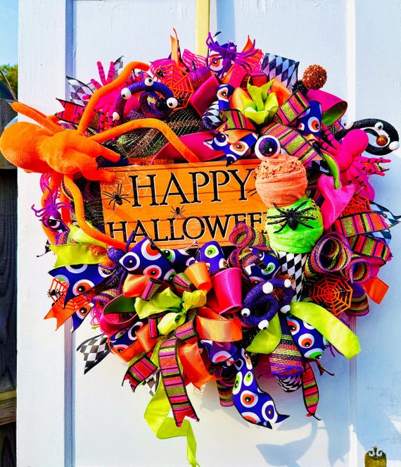 Spooky and Fun Halloween Wreath - Handmade with Googly Eyes and Spiders