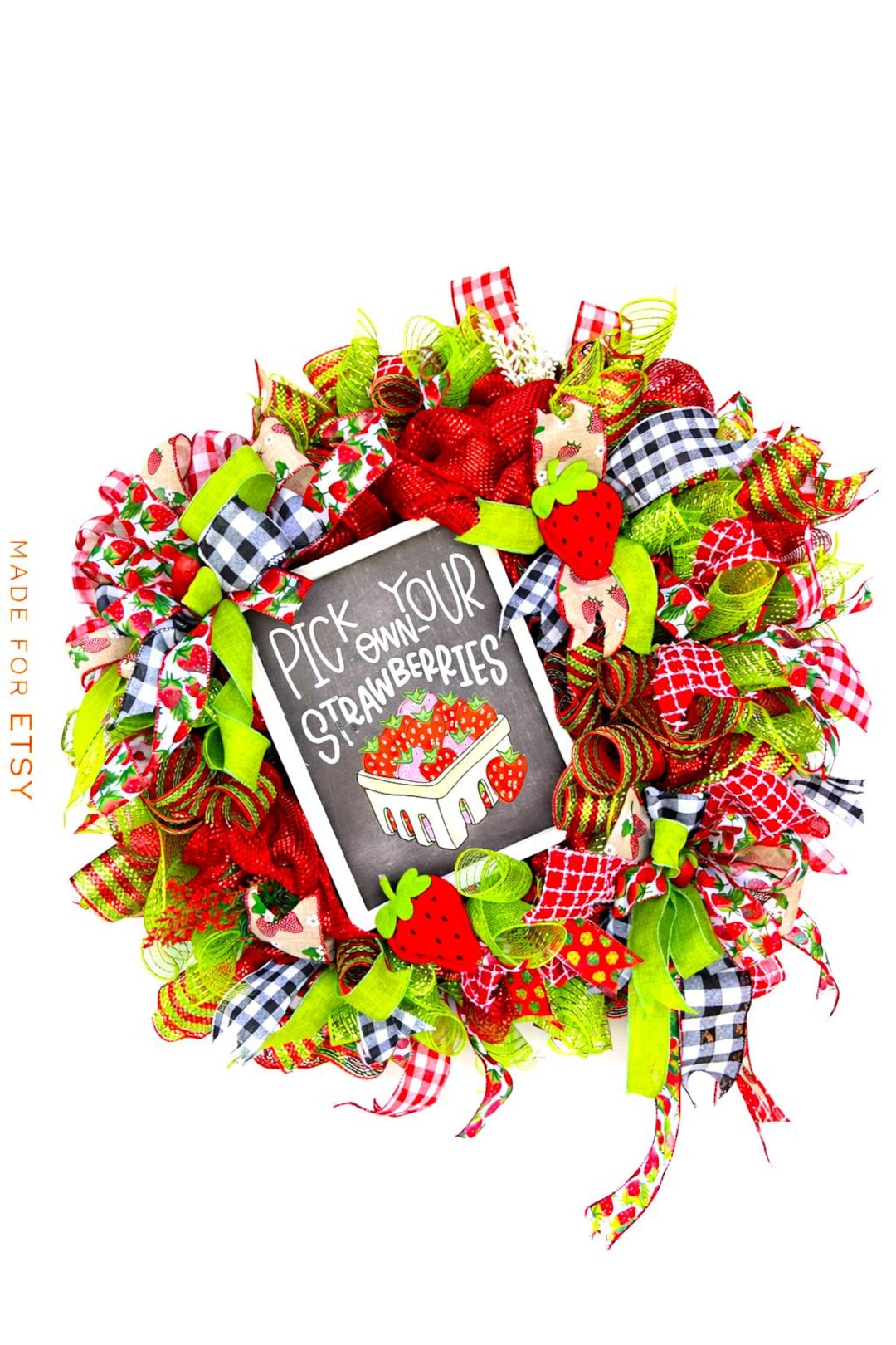 Handmade Strawberry Farmhouse Wreath | Summer Door Decor - Etsy