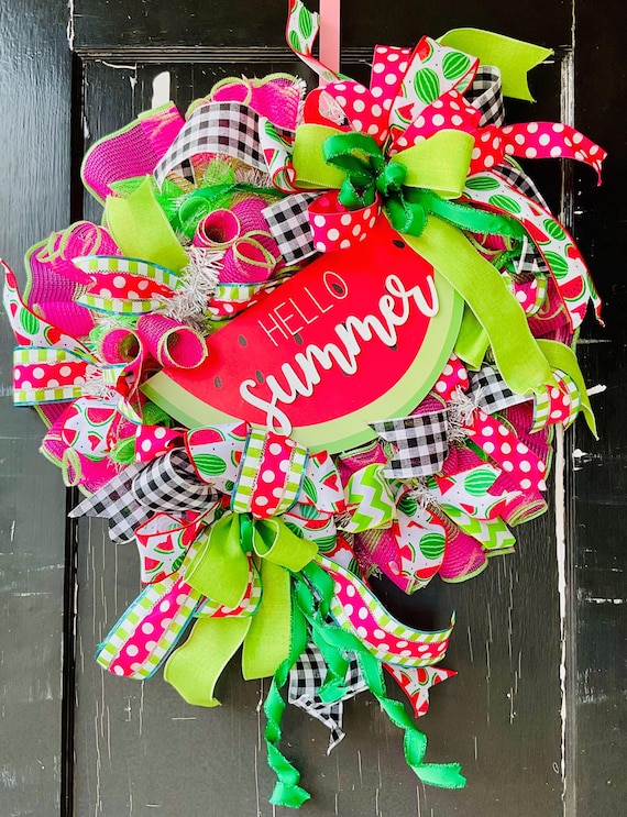 Hello Summer Watermelon Mesh Wreath Summer Wreath  Watermelon Wreath, Summer Watermelon Wreath