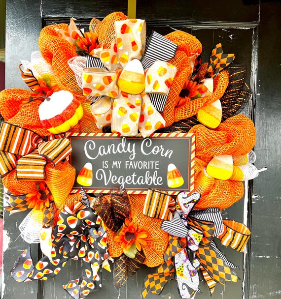 Candy Corn Wreath, Halloween Wreath, Fall Wreath, candy corn is my favorite vegetable autumn wreath