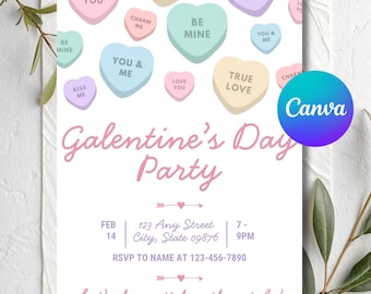 Editable Galentine's Day Party Invitation, Digital Candy Hearts Invite, Valentine's Day, Girls Night Out